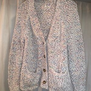 Pink Republic Pastel Pink Bouclé Multi-Color Button Cardigan
